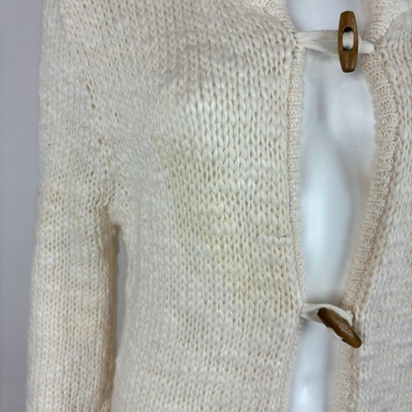 Disney Tinker Bell Duster Sweater Jacket Women's Cream Wool Blend Hooded Wood To - Picture 6 of 10